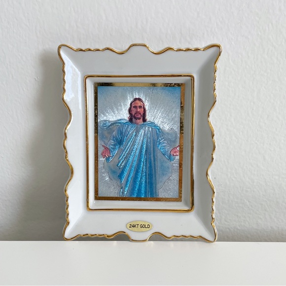 Vintage | Small Jesus Trinket Plate 24k Gold Rim
